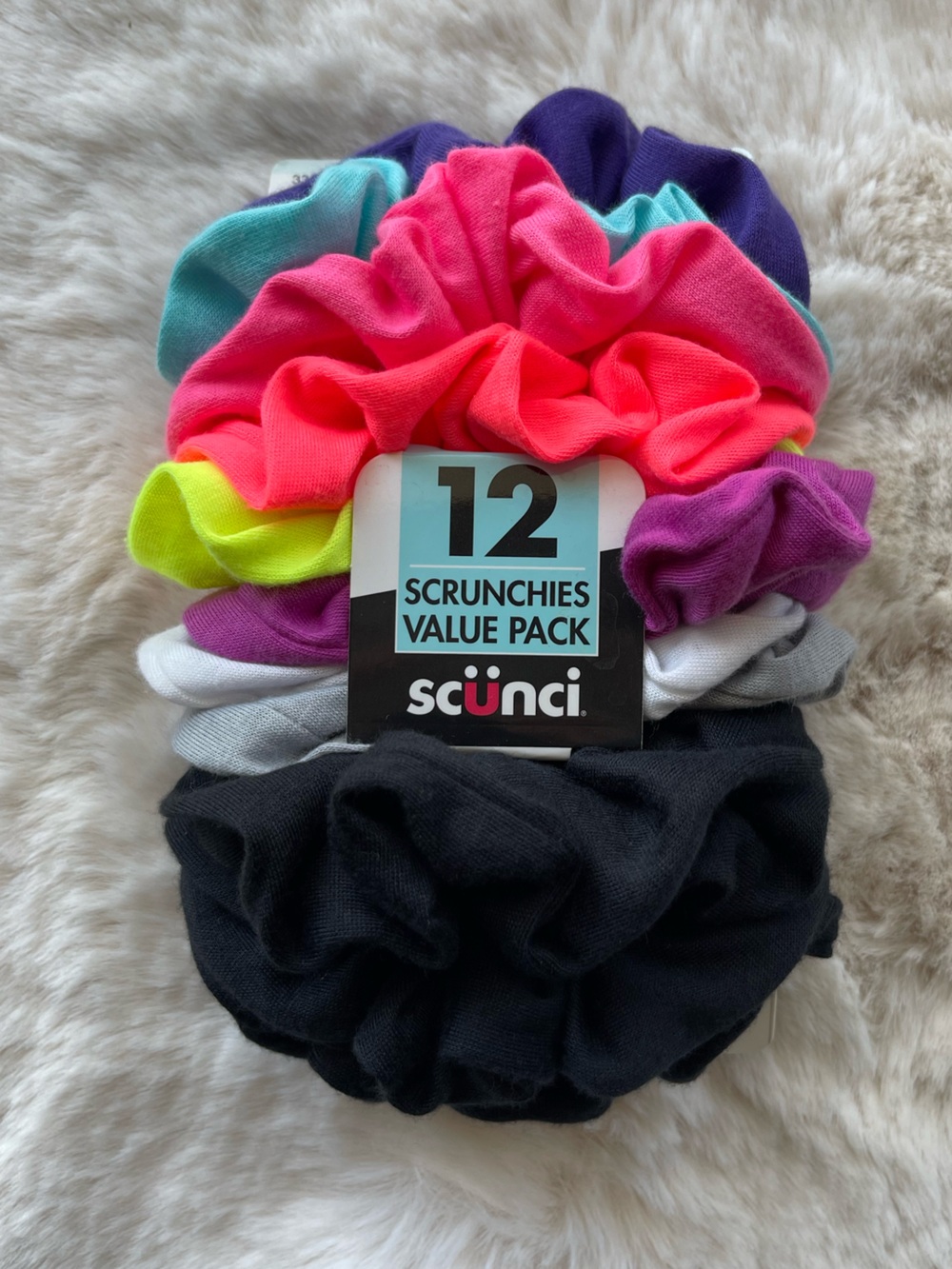 Scunci 12-Pack Assorted Color Scrunchies - Neon & Black